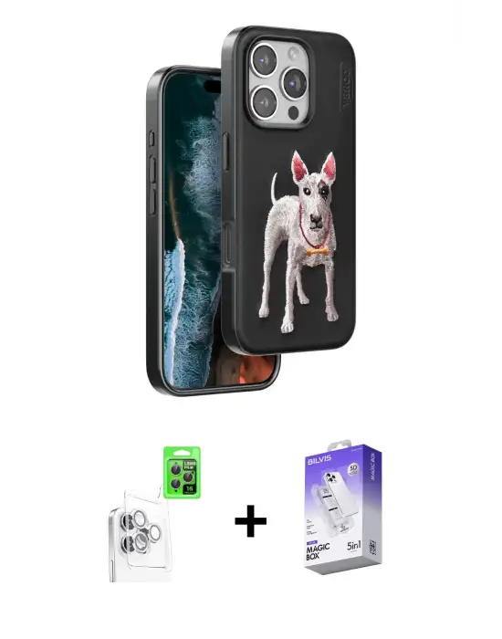 ieg™ iPhone 16 Pro Max Kılıf Nova Form Koleksiyonu - Siyah Bilvis 5in1 3D Magic Cam Ekran Koruyucu + Raze Metal Kamera Lens - BZ