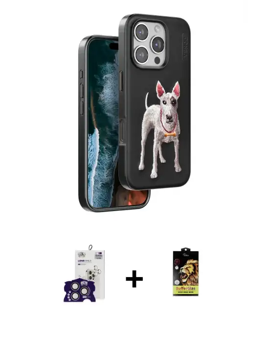 ieg™ iPhone 16 Pro Max Kılıf Nova Form Koleksiyonu - Siyah Buffer Cam Ekran Koruyucu + Bilvis Titan Kamera Lens - TMGI
