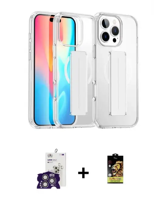 ieg™ iPhone 16 Pro Max Kılıf Nova Işık Koleksiyonu - Siyah Buffer Cam Ekran Koruyucu + Bilvis Titan Kamera Lens - GS