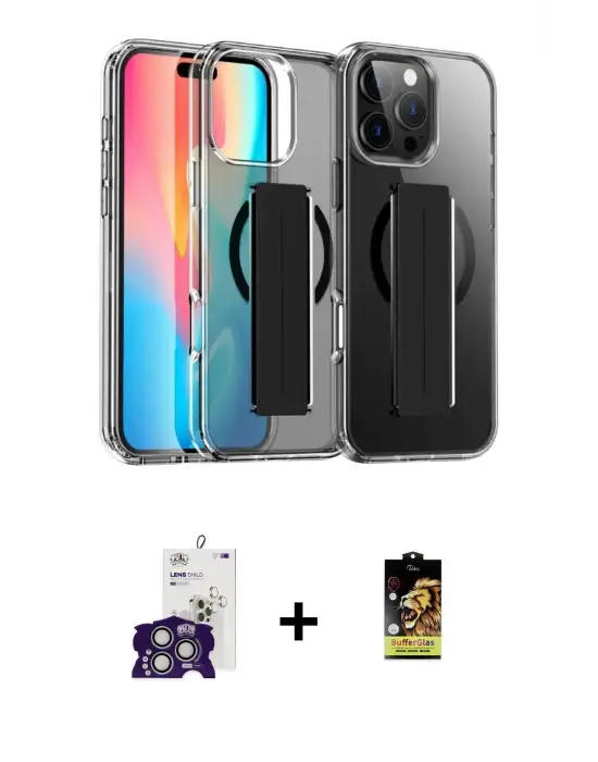 ieg™ iPhone 16 Pro Max Kılıf Nova Işık Koleksiyonu - Siyah Buffer Cam Ekran Koruyucu + Bilvis Titan Kamera Lens - GS