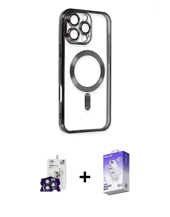 ieg™ iPhone 16 Pro Max Kılıf Nova Işık Özel Seri - Siyah Bilvis 5in1 3D Magic Cam Ekran Koruyucu + Bilvis Titan Kamera Lens - TMGI