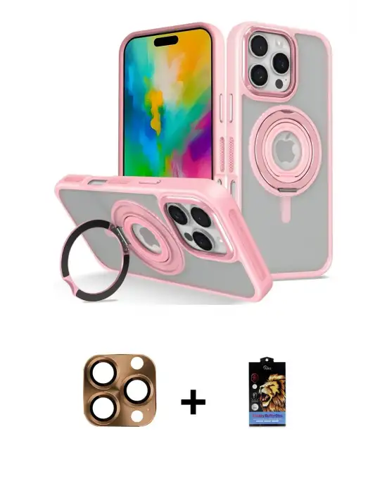 ieg™ iPhone 16 Pro Max Kılıf Nova Minimal Serisi - Siyah Buffer Hayalet Cam Ekran Koruyucu + Pers Alüminyum Kamera Lens - CLTM