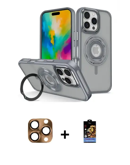 ieg™ iPhone 16 Pro Max Kılıf Nova Minimal Serisi - Siyah Buffer Hayalet Cam Ekran Koruyucu + Pers Alüminyum Kamera Lens - CLTM