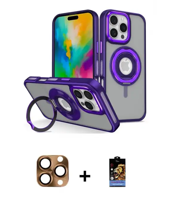 ieg™ iPhone 16 Pro Max Kılıf Nova Minimal Serisi - Siyah Buffer Hayalet Cam Ekran Koruyucu + Pers Alüminyum Kamera Lens - CLTM