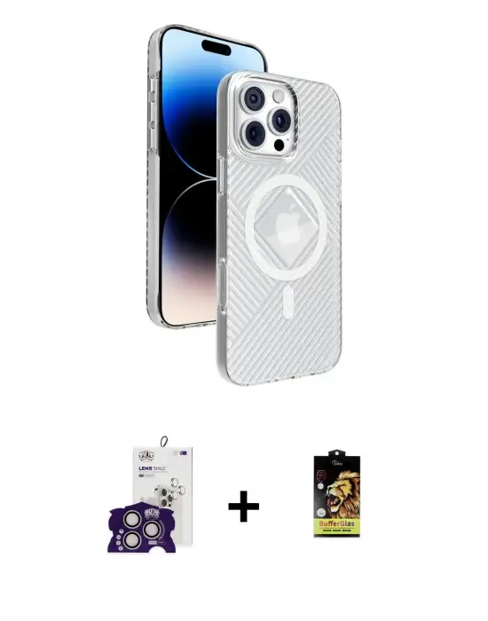 ieg™ iPhone 16 Pro Max Kılıf Nova Modern Prime - Siyah Buffer Cam Ekran Koruyucu + Bilvis Titan Kamera Lens - GS