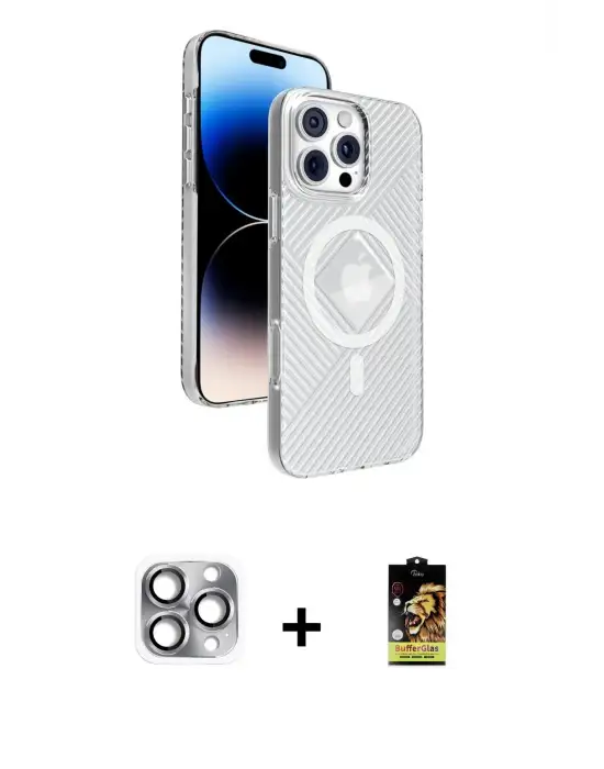 ieg™ iPhone 16 Pro Max Kılıf Nova Modern Prime - Siyah Buffer Cam Ekran Koruyucu + Pers Alüminyum Kamera Lens - GI