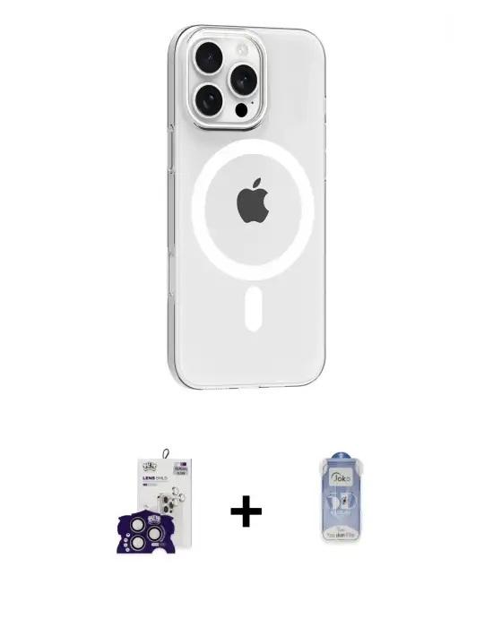 ieg™ iPhone 16 Pro Max Kılıf Pusula Form Özel Seri - Siyah Joko Magic 5D Cam + Bilvis Titan Kamera Lens - TMGI