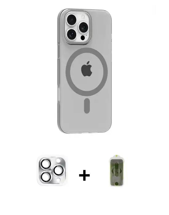 ieg™ iPhone 16 Pro Max Kılıf Pusula Form Özel Seri - Siyah Joko Magic 5D Hayalet Cam + Pers Alüminyum Kamera Lens - GS