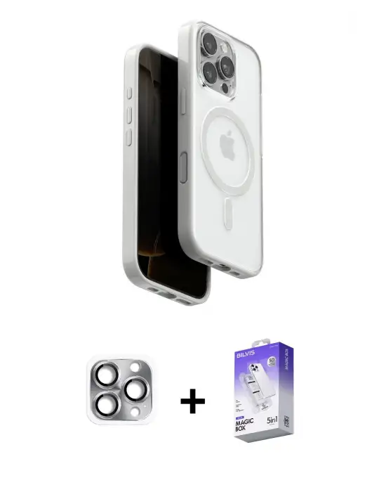 ieg™ iPhone 16 Pro Max Kılıf Pusula Form Serisi - Siyah Bilvis 5in1 3D Magic Cam Ekran Koruyucu + Pers Alüminyum Kamera Lens - GI