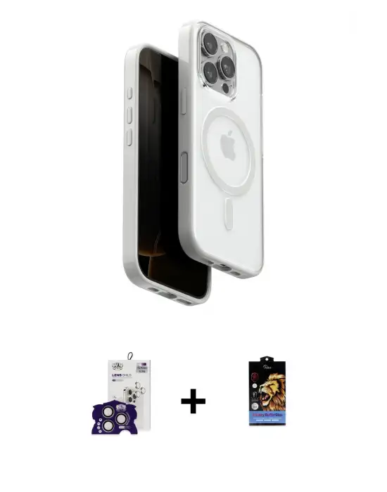 ieg™ iPhone 16 Pro Max Kılıf Pusula Form Serisi - Siyah Buffer Hayalet Cam Ekran Koruyucu + Bilvis Titan Kamera Lens - TMGI