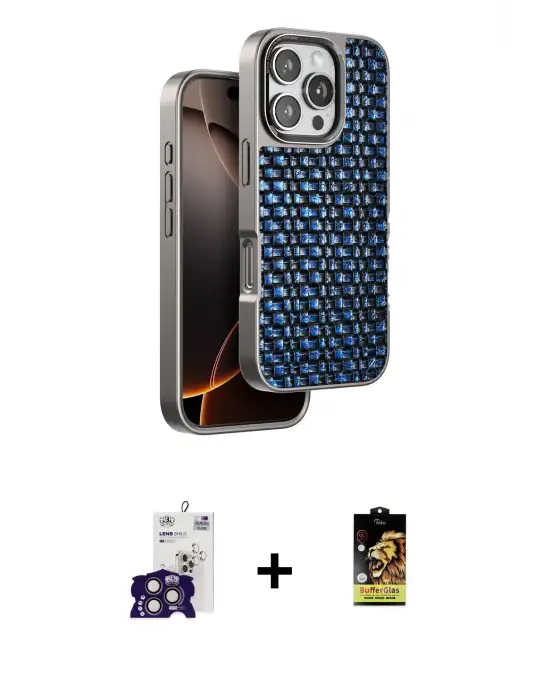 ieg™ iPhone 16 Pro Max Kılıf Siluet Form Serisi - Siyah Buffer Cam Ekran Koruyucu + Bilvis Titan Kamera Lens - TMGI