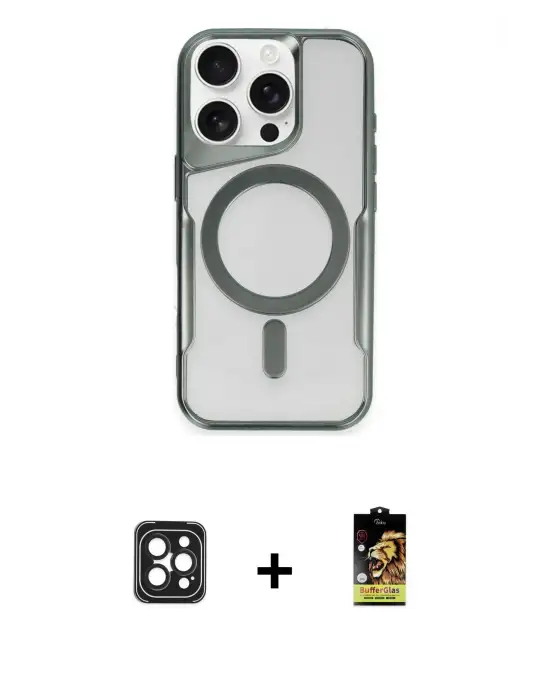 ieg™ iPhone 16 Pro Max Kılıf Yadigar Klasik Özel Seri - Siyah Buffer Cam Ekran Koruyucu + PVD Metal Kamera Lens - SH
