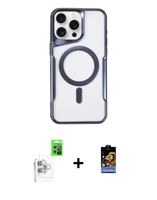 ieg™ iPhone 16 Pro Max Kılıf Yadigar Klasik Özel Seri - Siyah Buffer Hayalet Cam Ekran Koruyucu + Raze Metal Kamera Lens - BZ