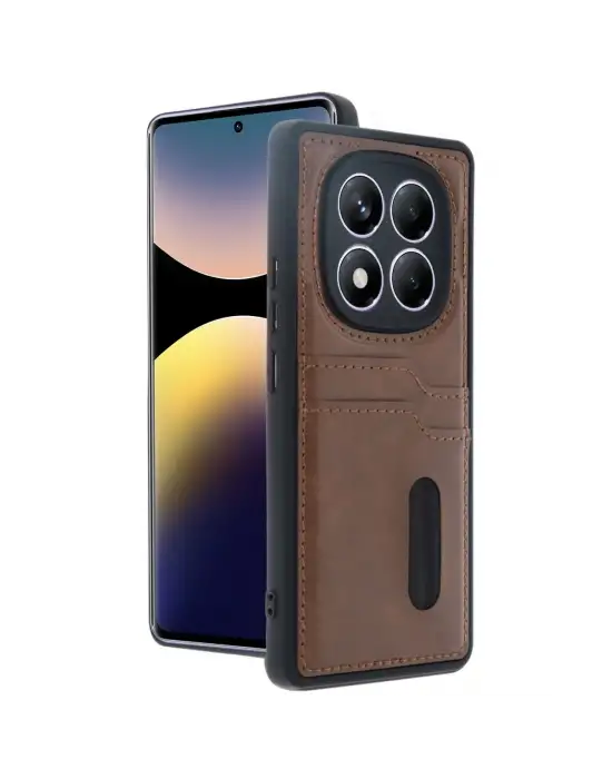 Xiaomi Redmi Note 14 Pro 5g Kılıf Sara Kartvizitli Deri Kılıf - Taba