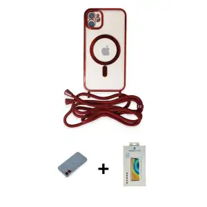 ieg™ iPhone 12 Kılıf Eksen Özel Seri - Siyah Polymer Nano Ekran Koruyucu + Metal Kamera Lens Koruma Cam - KI