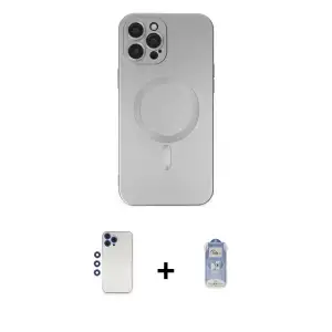 ieg™ iPhone 12 Pro Max Kılıf Akış Minimal Özel Seri - Siyah Joko Magic 5D Cam + Shine Kamera Lens - LT