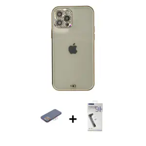 ieg™ iPhone 12 Pro Max Kılıf Eksen Minimal Koleksiyonu - Şeffaf Uv Polymer Nano Ekran Koruyucu + Renkli Kamera Lens Koruma Cam - PE