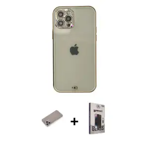 ieg™ iPhone 12 Pro Max Kılıf Eksen Minimal Koleksiyonu - Siyah Bilvis Hayalet Cam Ekran Koruyucu + Shine Kamera Lens Koruma Cam - SABE