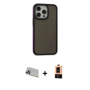 ieg™ iPhone 13 Pro Max Kılıf Eksen Işık - Şeffaf Maxco Cam Ekran Koruyucu + Rainbow Kamera Lens Koruma Cam - MR