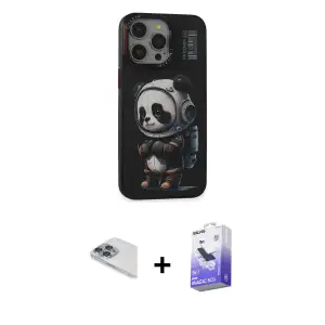 ieg™ iPhone 13 Pro Max Kılıf Siluet Modern Özel Seri - Siyah Bilvis 5in1 5D Magic Hayalet Cam Ekran Koruyucu + Pers Alüminyum Kamera Lens - SABE