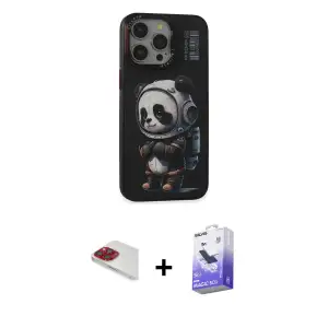 ieg™ iPhone 13 Pro Max Kılıf Siluet Modern Özel Seri - Siyah Bilvis 5in1 5D Magic Hayalet Cam Ekran Koruyucu + Pers Alüminyum Kamera Lens - KI