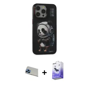ieg™ iPhone 13 Pro Max Kılıf Siluet Modern Özel Seri - Siyah Bilvis 5in1 5D Magic Hayalet Cam Ekran Koruyucu + Rainbow Kamera Lens Koruma Cam - MI