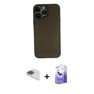 ieg™ iPhone 13 Pro Max Kılıf Yadigar Yansıma Serisi - Siyah Bilvis 5in1 5D Magic Hayalet Cam Ekran Koruyucu + Pers Alüminyum Kamera Lens - GI