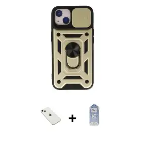 ieg™ iPhone 14 Kılıf Ahenk Klasik - Siyah Joko Magic 5D Cam + Diamond Kamera Lens - YL