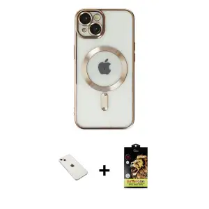 ieg™ iPhone 14 Kılıf Nova Işık Özel Seri - Siyah Buffer Cam Ekran Koruyucu + Diamond Kamera Lens - PE