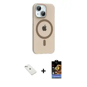 ieg™ iPhone 14 Kılıf Pusula Form Özel Seri - Siyah Buffer Hayalet Cam Ekran Koruyucu + Diamond Kamera Lens - PE