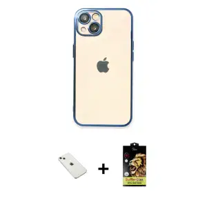 ieg™ iPhone 14 Kılıf Vadi Minimal - Siyah Buffer Cam Ekran Koruyucu + Diamond Kamera Lens - PE