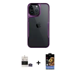 ieg™ iPhone 14 Pro Max Kılıf Akış Çizgi Koleksiyonu - Siyah Buffer Hayalet Cam Ekran Koruyucu + Bilvis Titan Kamera Lens - GD