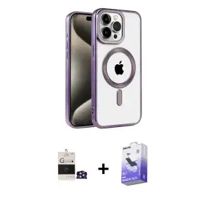 ieg™ iPhone 14 Pro Max Kılıf Eksen Form Koleksiyonu - Siyah Bilvis 5in1 5D Magic Hayalet Cam Ekran Koruyucu + Bilvis Titan Kamera Lens - GD