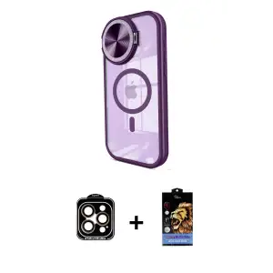 ieg™ iPhone 14 Pro Max Kılıf Kıvılcım Modern Koleksiyonu - Siyah Buffer Hayalet Cam Ekran Koruyucu + PVD Metal Kamera Lens - TU