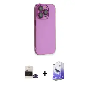 ieg™ iPhone 14 Pro Max Kılıf Siluet Minimal Özel Seri - Siyah Bilvis 5in1 5D Magic Hayalet Cam Ekran Koruyucu + Bilvis Titan Kamera Lens - GS