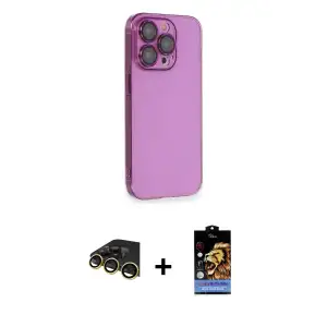 ieg™ iPhone 14 Pro Max Kılıf Siluet Minimal Özel Seri - Siyah Buffer Hayalet Cam Ekran Koruyucu + Raze Metal Kamera Lens - GD