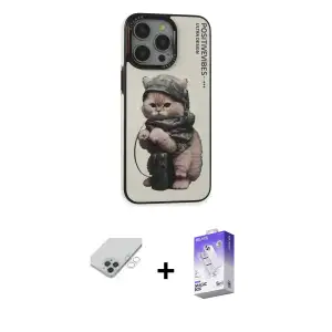 ieg™ iPhone 14 Pro Max Kılıf Siluet Modern Özel Seri - Siyah Bilvis 5in1 3D Magic Cam Ekran Koruyucu + Band Metal Kamera Lens - GS
