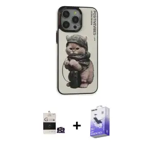 ieg™ iPhone 14 Pro Max Kılıf Siluet Modern Özel Seri - Siyah Bilvis 5in1 5D Magic Hayalet Cam Ekran Koruyucu + Bilvis Titan Kamera Lens - GD