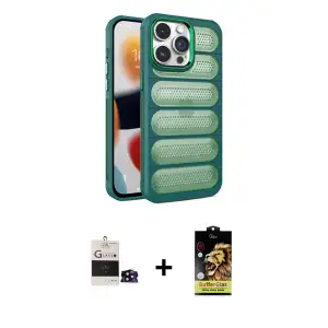 ieg™ iPhone 14 Pro Max Kılıf Yadigar Doku Özel Seri - Siyah Buffer Cam Ekran Koruyucu + Bilvis Titan Kamera Lens - SH