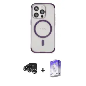 ieg™ iPhone 15 Pro Kılıf Eksen Klasik Koleksiyonu - Siyah Bilvis 5in1 3D Magic Cam Ekran Koruyucu + Raze Metal Kamera Lens - GS