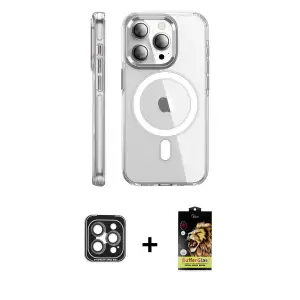 ieg™ iPhone 15 Pro Max Kılıf Nova Doku - Siyah Buffer Cam Ekran Koruyucu + PVD Metal Kamera Lens - GI
