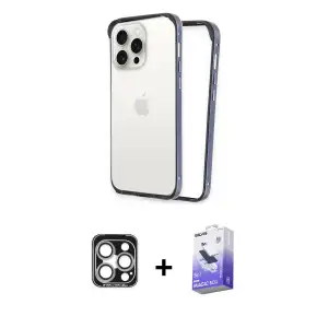 ieg™ iPhone 15 Pro Max Kılıf Pusula Asil Koleksiyonu - Siyah Bilvis 5in1 5D Magic Hayalet Cam Ekran Koruyucu + PVD Metal Kamera Lens - GS