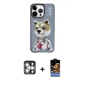 ieg™ iPhone 15 Pro Max Kılıf Siluet Modern Özel Seri - Siyah Buffer Hayalet Cam Ekran Koruyucu + PVD Metal Kamera Lens - GS
