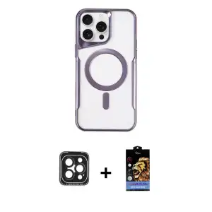 ieg™ iPhone 15 Pro Max Kılıf Yadigar Klasik Özel Seri - Siyah Buffer Hayalet Cam Ekran Koruyucu + PVD Metal Kamera Lens - SH