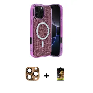 ieg™ iPhone 16 Pro Max Kılıf Eksen Çizgi - Siyah Buffer Cam Ekran Koruyucu + Pers Alüminyum Kamera Lens - CLTM