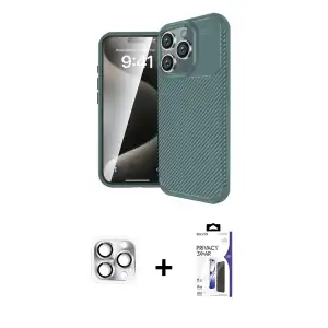 ieg™ iPhone 16 Pro Max Kılıf Eksen Form Prime - Siyah Bilvis 3X AR Hayalet Cam Ekran Koruyucu + Pers Alüminyum Kamera Lens - GS