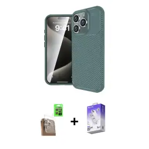 ieg™ iPhone 16 Pro Max Kılıf Eksen Form Prime - Siyah Bilvis 5in1 3D Magic Cam Ekran Koruyucu + Raze Metal Kamera Lens - CLTM