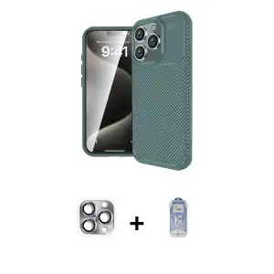 ieg™ iPhone 16 Pro Max Kılıf Eksen Form Prime - Siyah Joko Magic 5D Cam + Pers Alüminyum Kamera Lens - GI