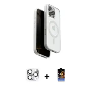ieg™ iPhone 16 Pro Max Kılıf Pusula Form Serisi - Siyah Buffer Hayalet Cam Ekran Koruyucu + Pers Alüminyum Kamera Lens - GS