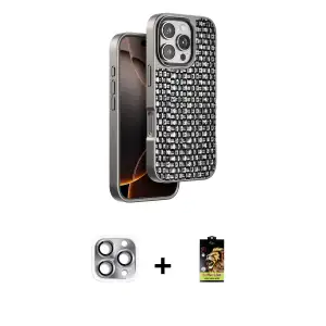 ieg™ iPhone 16 Pro Max Kılıf Siluet Form Serisi - Siyah Buffer Cam Ekran Koruyucu + Pers Alüminyum Kamera Lens - GI